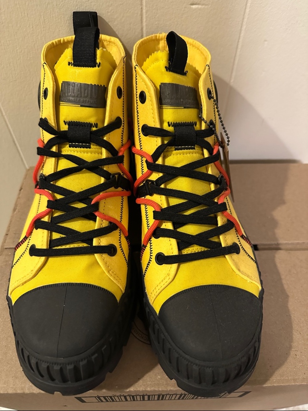 Palladium Yellow Canvas Lace-Up Boots with Black Toe & Soles